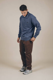Felpa Sauce con mezza zip tinta a pigmenti blu navy sbiadito