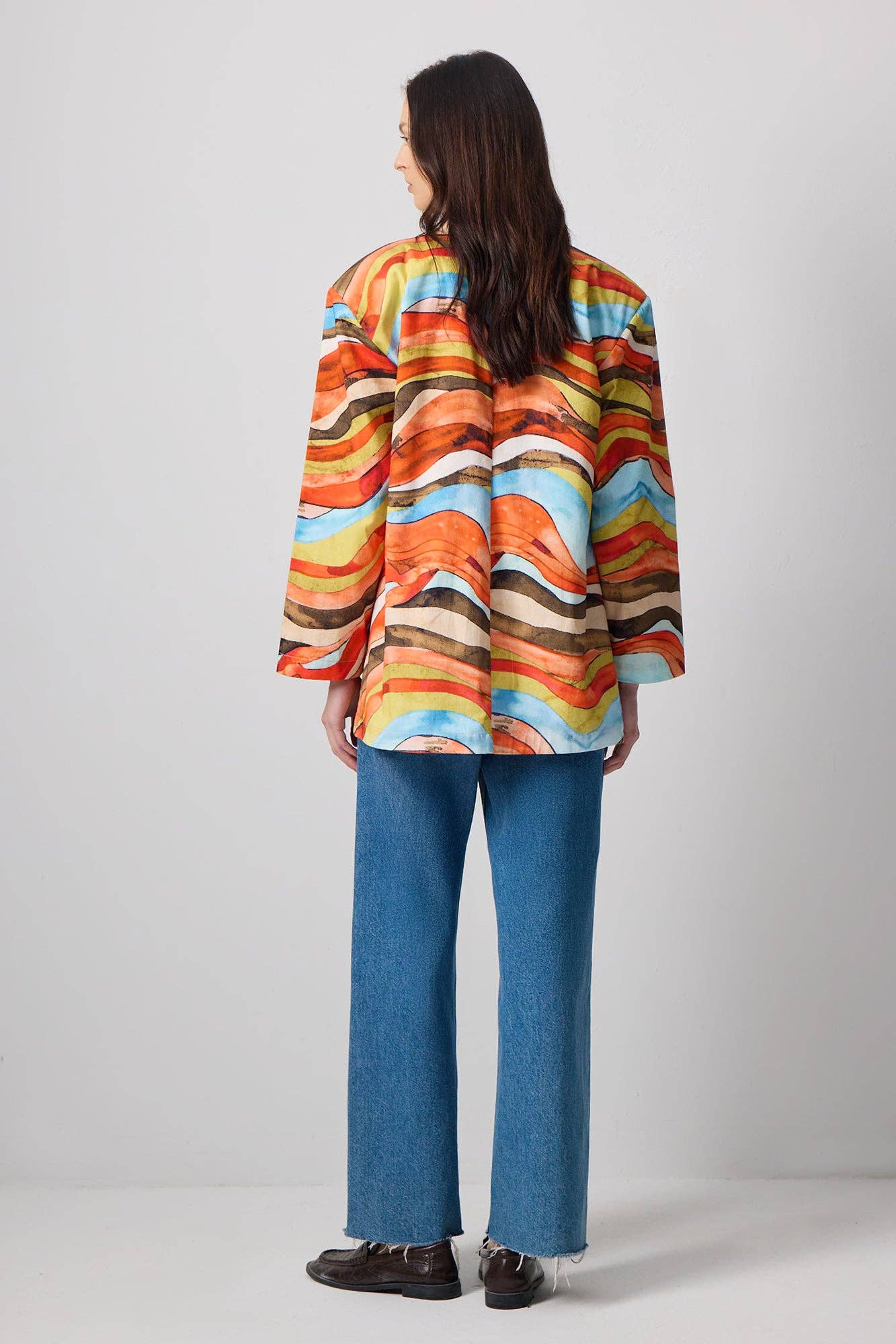 Blazer in cotone con stampa astratta multicolor