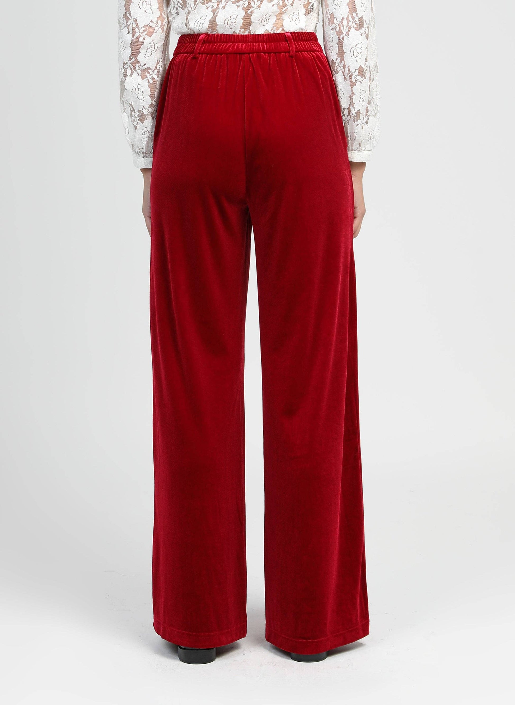 Pantaloni a Zampa in Velluto Rosso