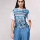 T-shirt oversize corta con stampa e fiocco laterale