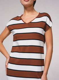 Abito midi in maglia a righe con scollo a V