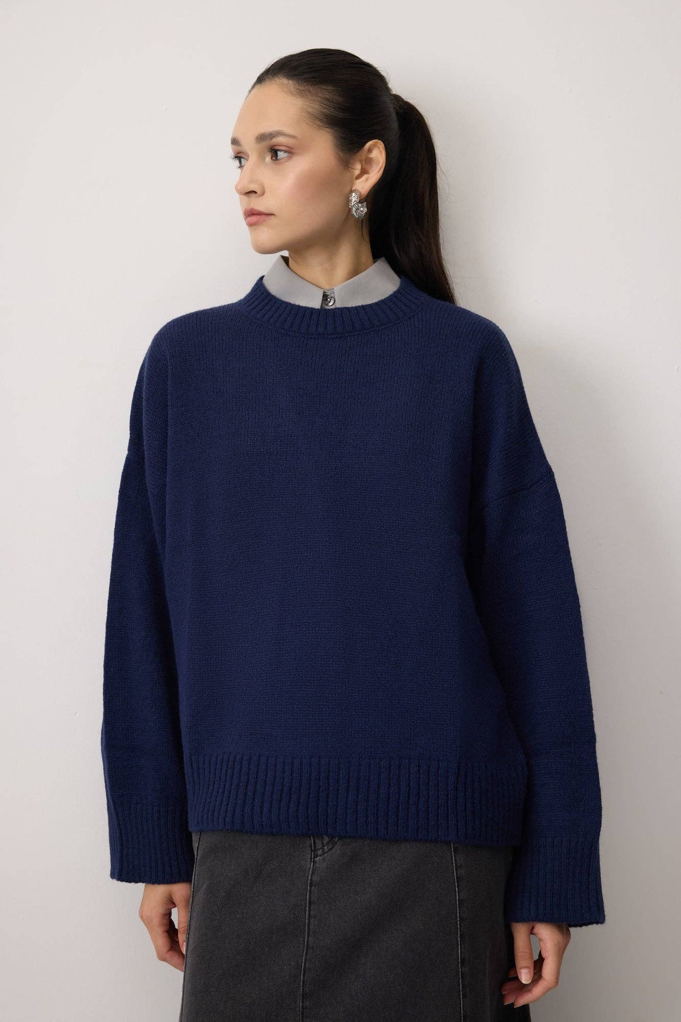 Maglione basic girocollo in misto cashmere