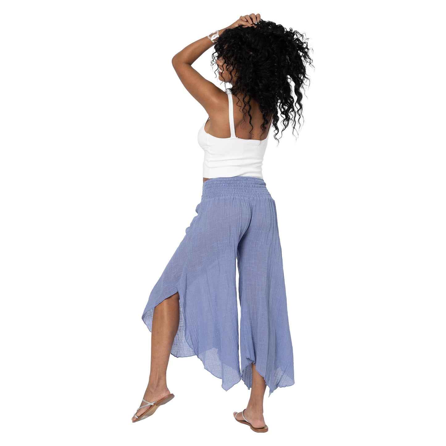 Pantaloni estivi asimmetrici in cotone blu