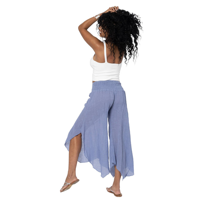 Pantaloni estivi asimmetrici in cotone blu