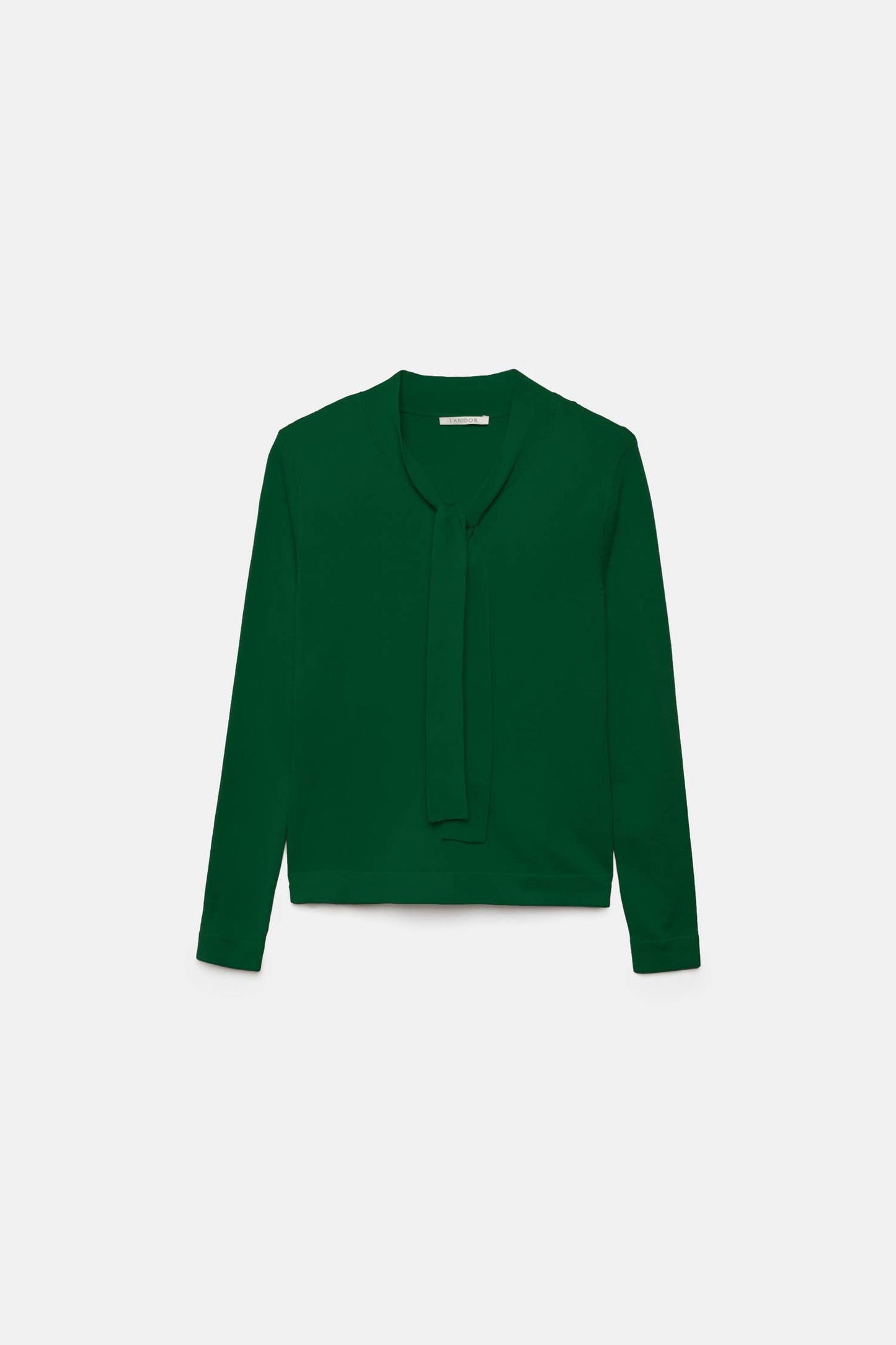 Maglione a maglia rasata con scollo a V e fiocco