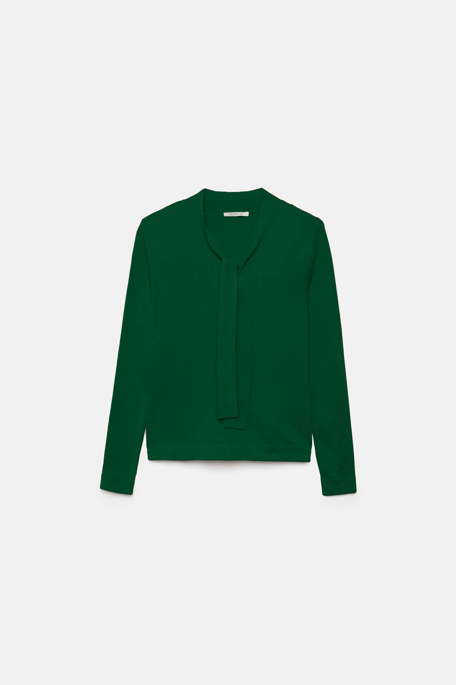 Maglione a maglia rasata con scollo a V e fiocco