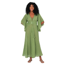 Abito lungo estivo boho in cotone verde