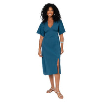Abito midi estivo in lino e cotone con scollo a V