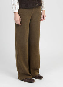 Pantaloni ampi in velluto a coste verde militare