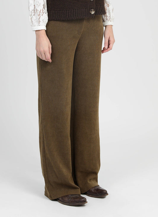 Pantaloni ampi in velluto a coste verde militare