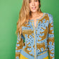 Cardigan blu con stampa leopardata