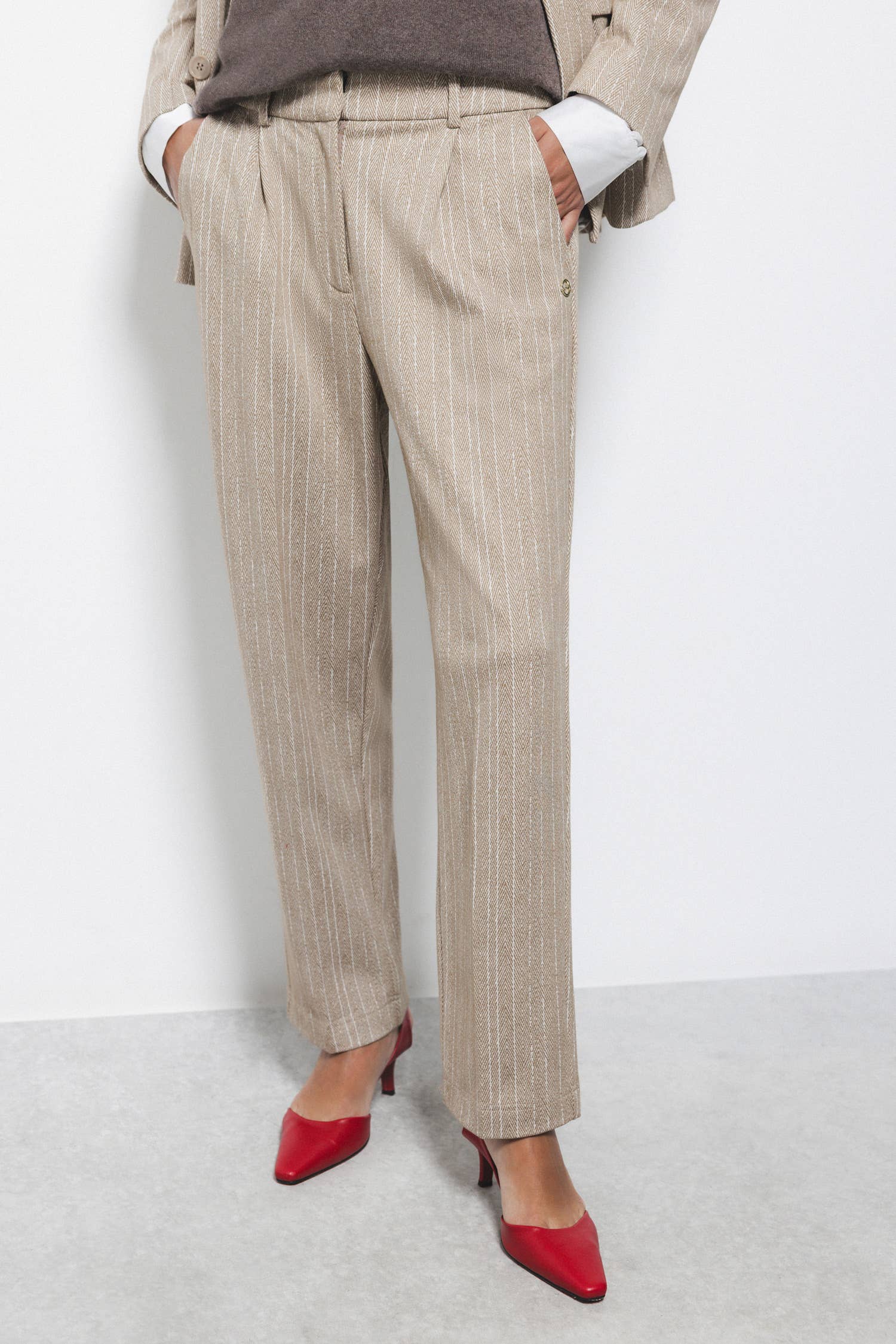 Pantaloni gessati con pinces