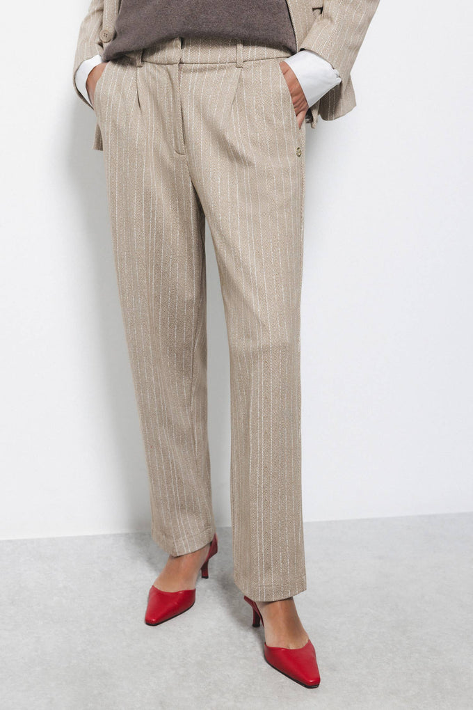 Pantaloni gessati con pinces