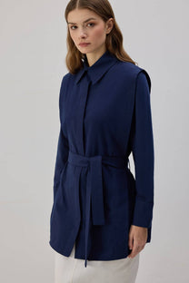 Camicia in popeline con cintura