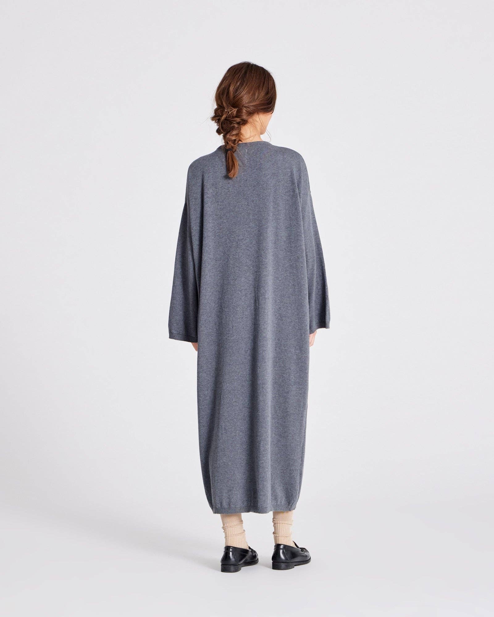 Abito lungo in maglia di cotone biologico Sisse GOTS grigio melange