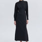 Abito maxi in crêpe nero con cintura e collo alto