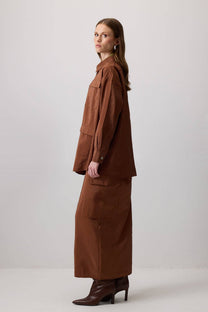 Giacca-camicia utility con tasche effetto cupro