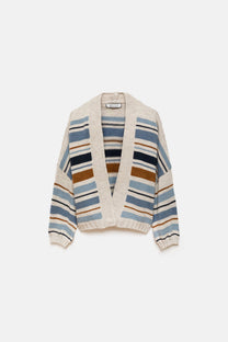Cardigan a righe con maniche a palloncino