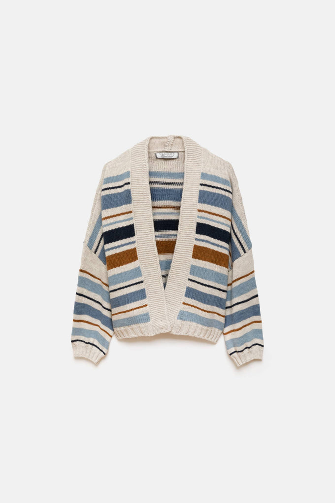 Cardigan a righe con maniche a palloncino