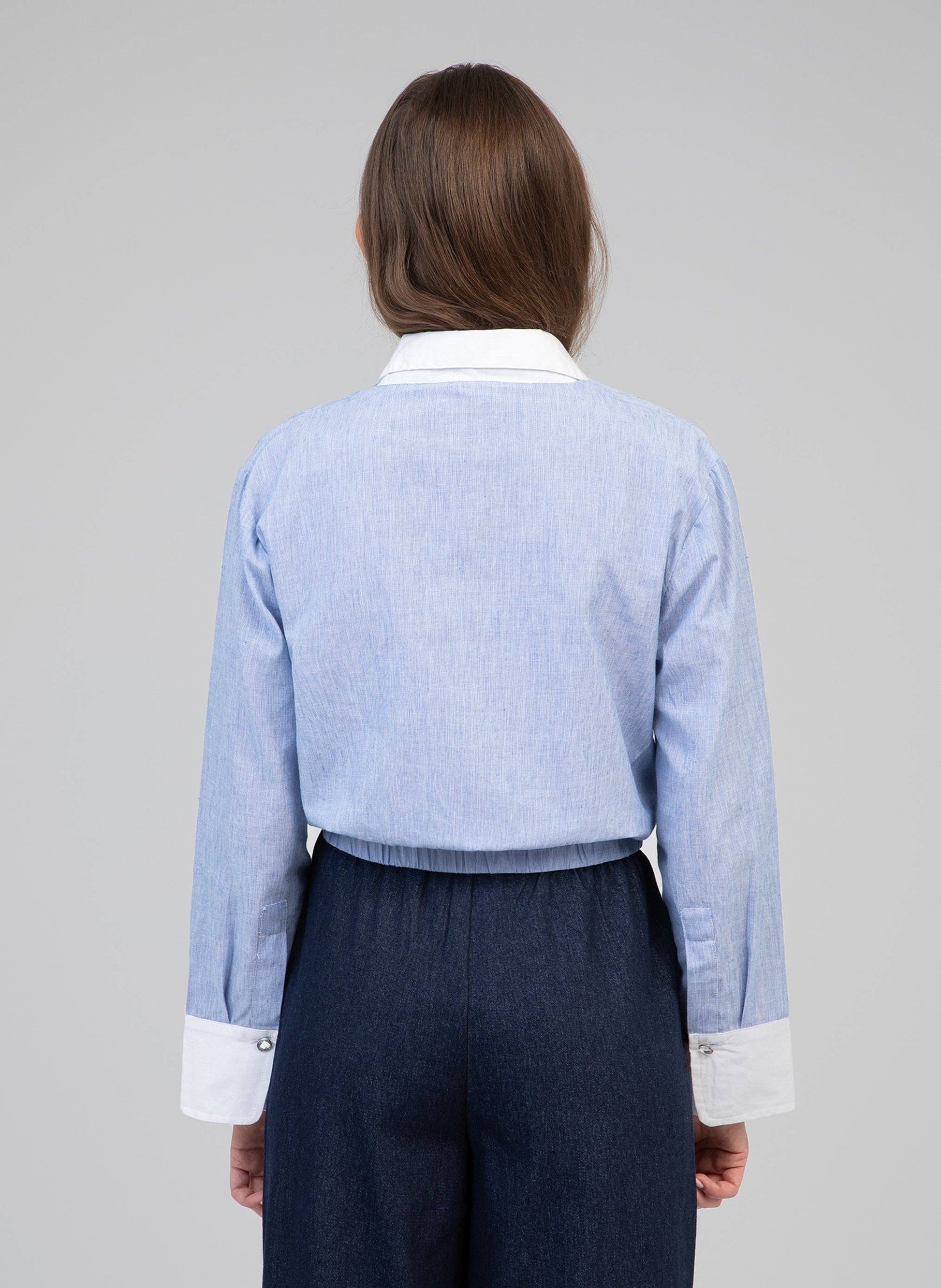Camicia Senora blu in popeline di cotone con nodo