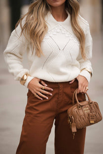 Maglione in maglia con scollo a V e colletto in pizzo
