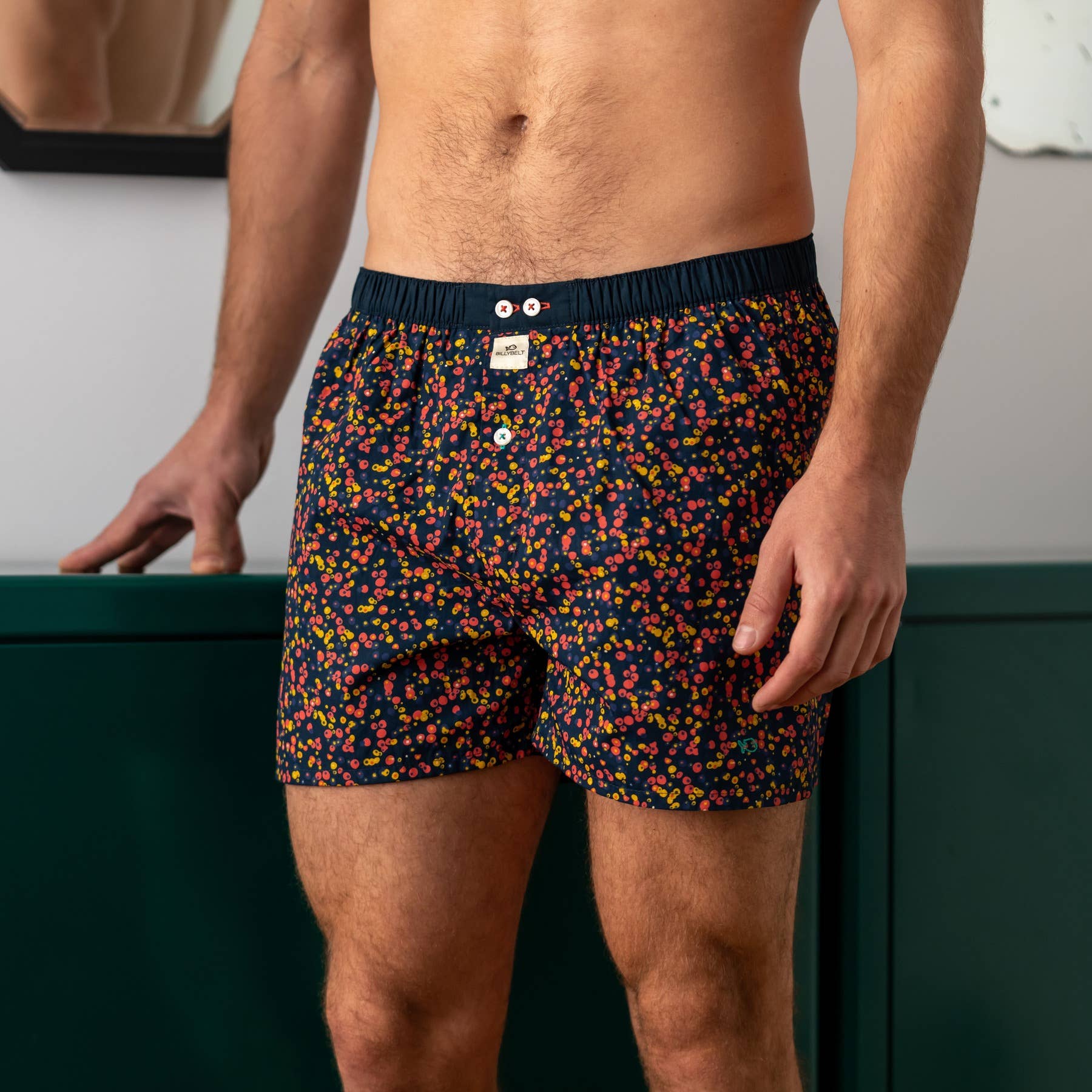Boxer uomo in cotone biologico con stampa blu