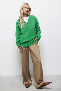 Maglione a maglia rasata con scollo a V