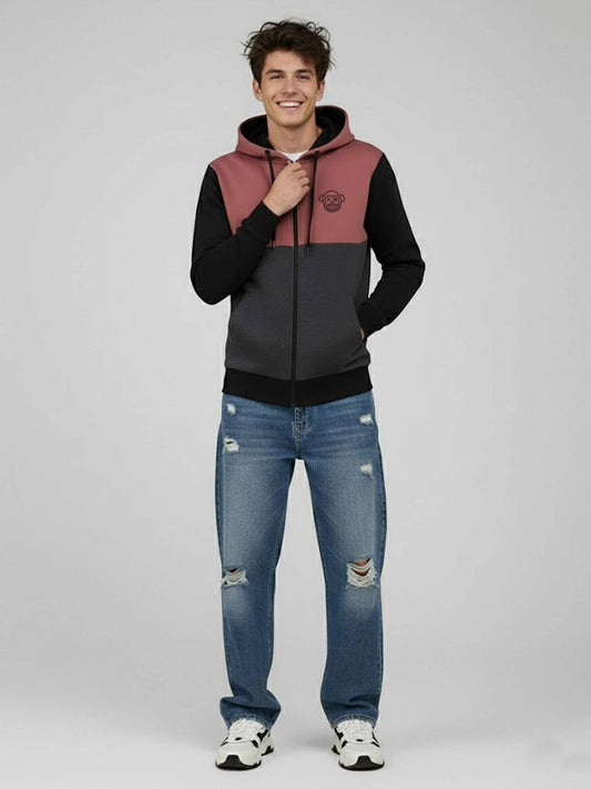 Felpa con zip Chimp color block con cappuccio