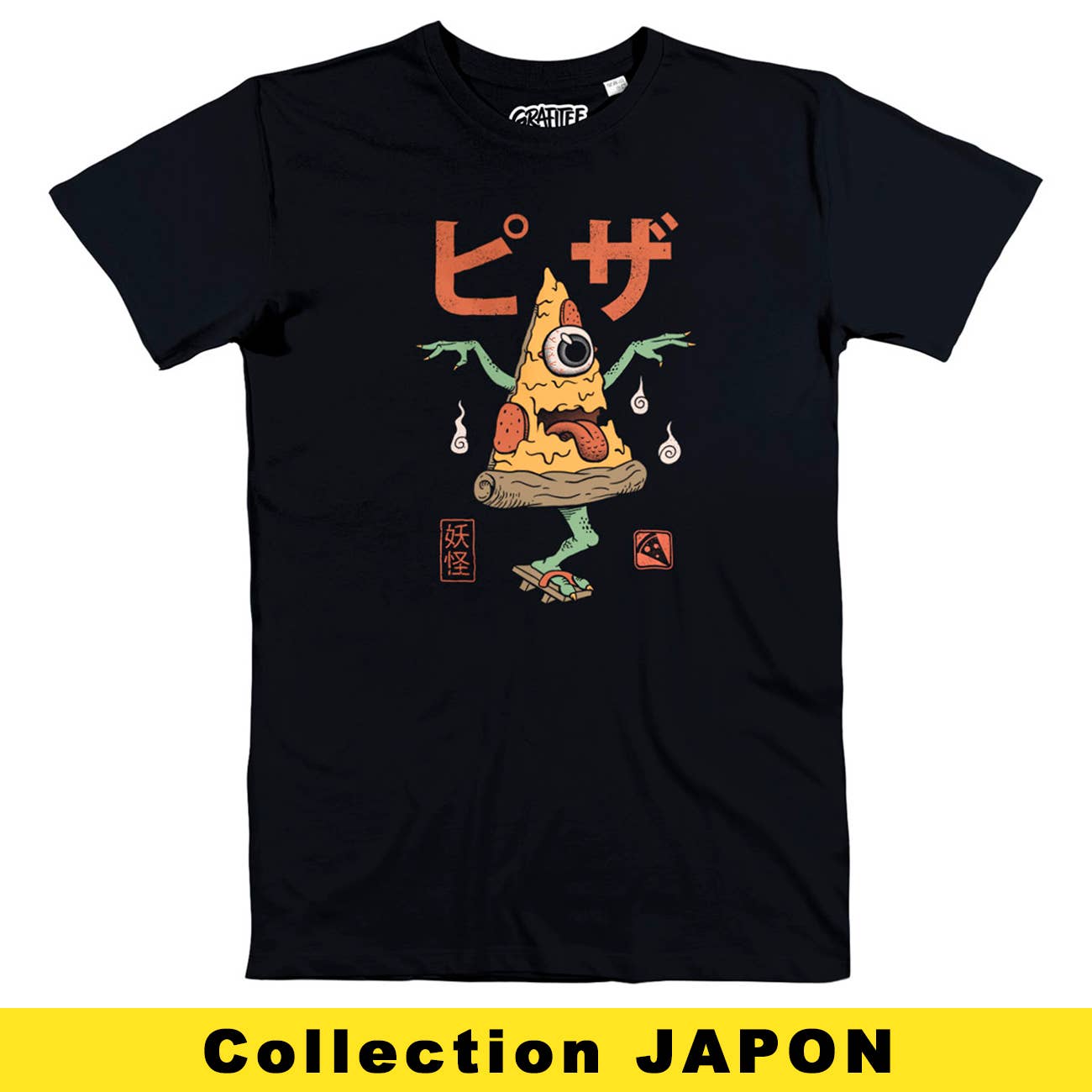 T-shirt Yokai Pizza vintage giapponese in cotone biologico