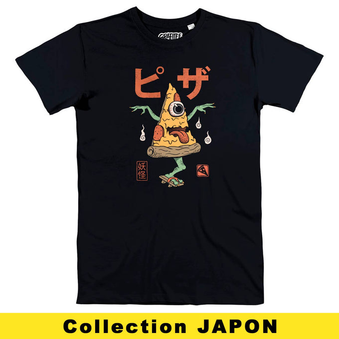 T-shirt Yokai Pizza vintage giapponese in cotone biologico