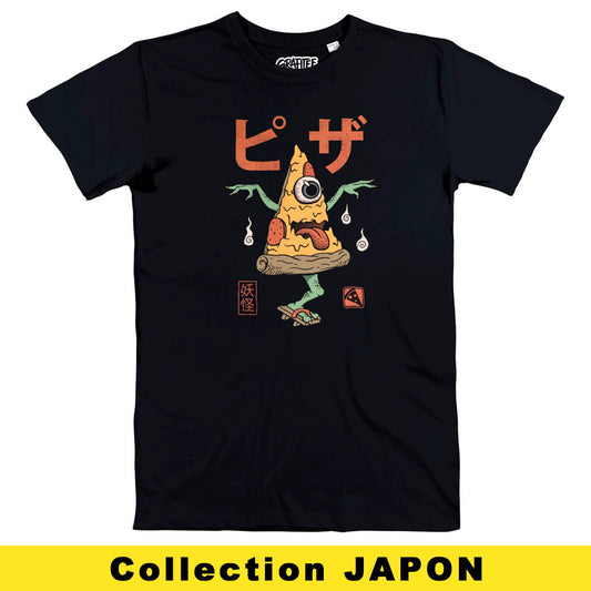 T-shirt Yokai Pizza vintage giapponese in cotone biologico