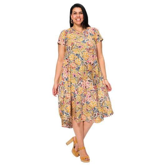 Abito midi estivo boho in cotone a maniche corte
