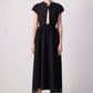 Abito elegante nero midi con scollo a occhiello e maniche a cappuccio