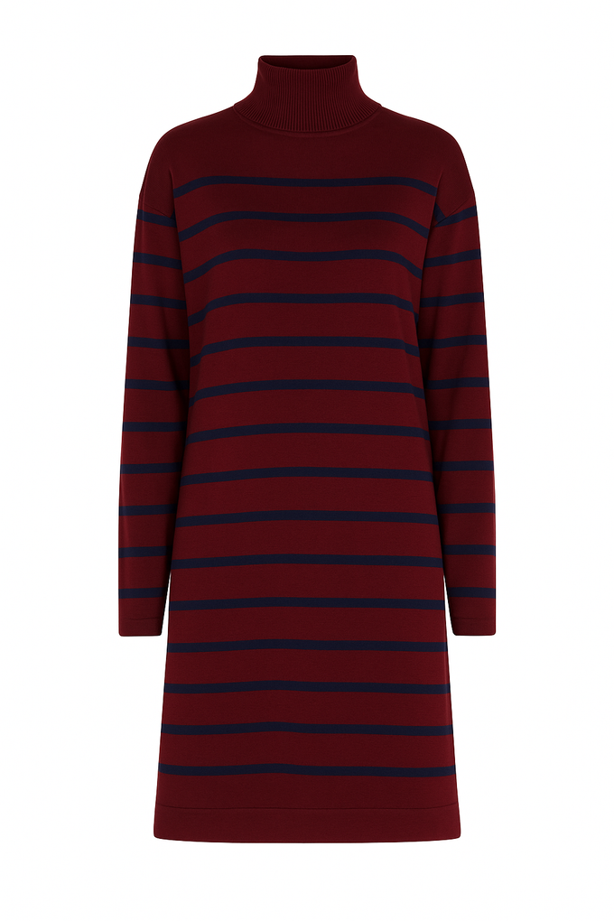 Abito in maglia a righe con collo alto