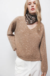 Maglione in maglia rasata con scollo a V