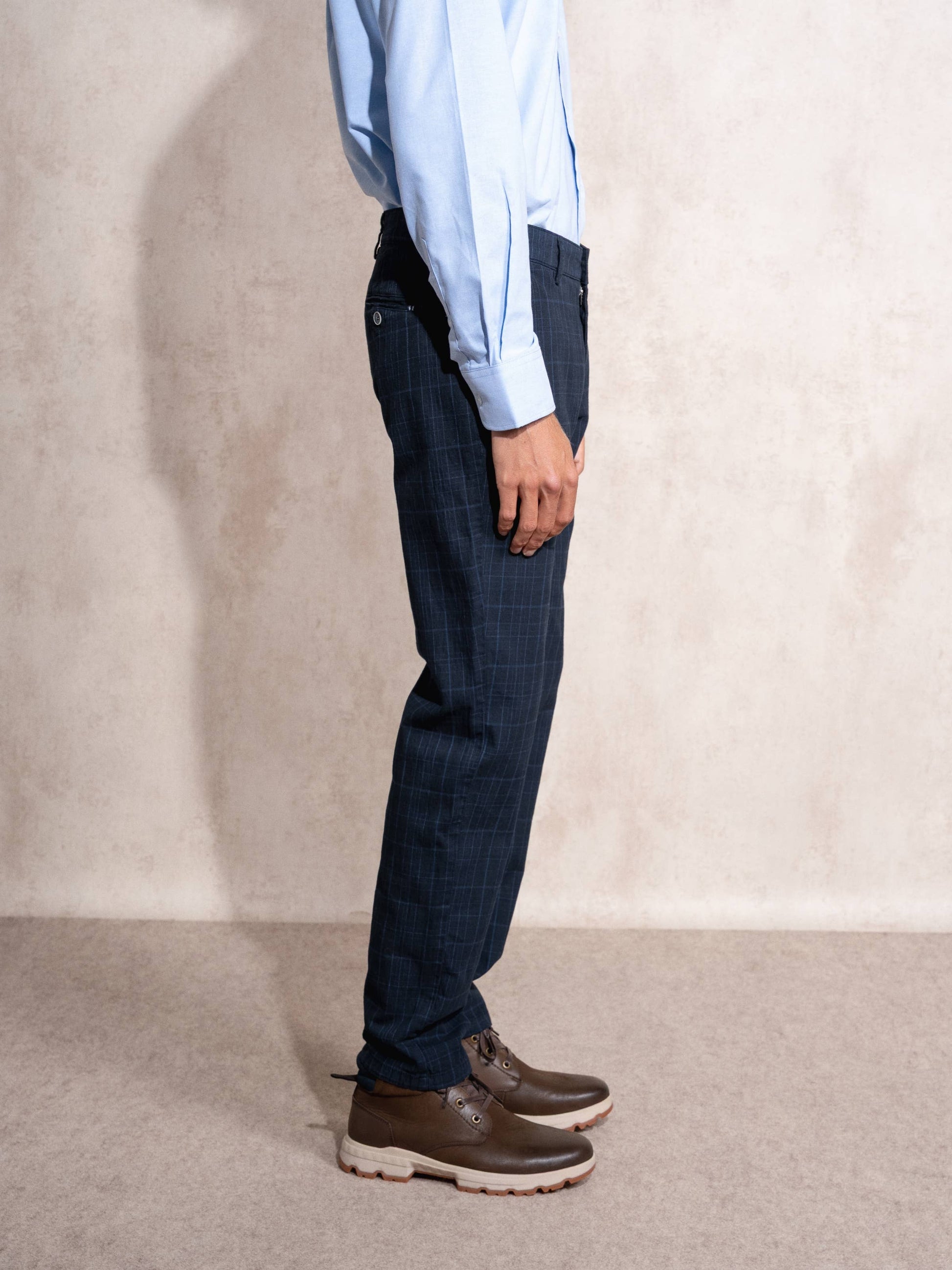 Pantaloni sartoriali a quadri in cotone blu navy