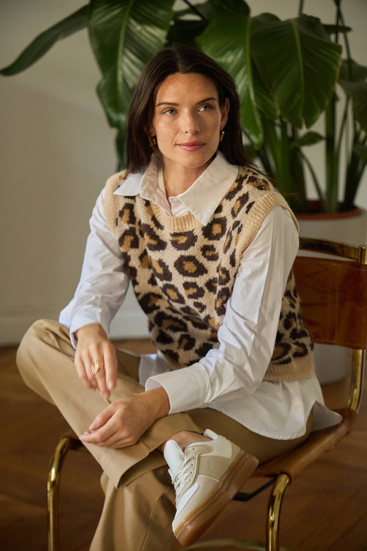 Maglia smanicata Medelin jacquard leopardata