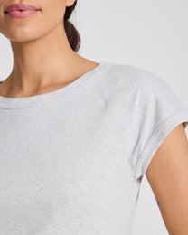 T-shirt donna in cotone biologico a costine grigio chiaro melange