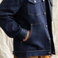 Giacca trucker in denim scuro con colletto a contrasto