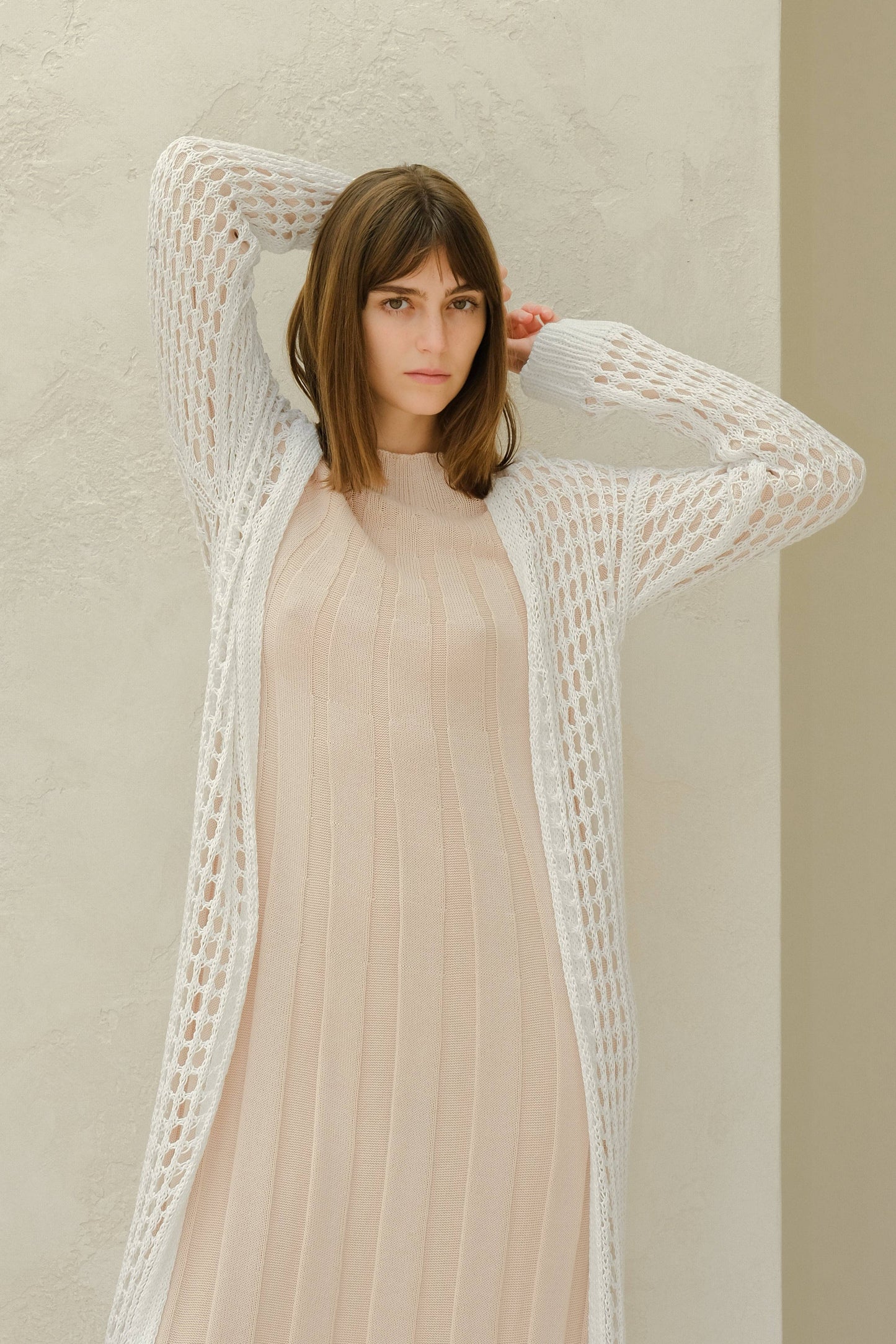 Cardigan maxi all’uncinetto in cotone