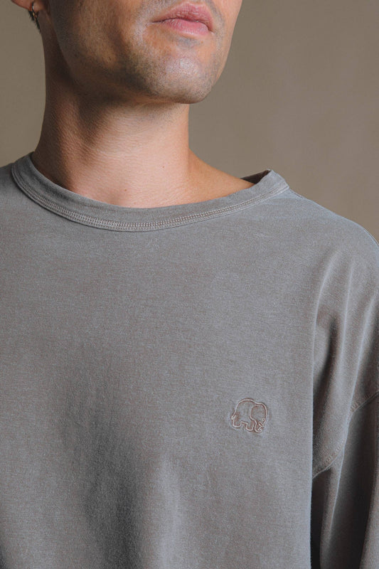 T-shirt oversize pesante in cotone organico grigio pietra