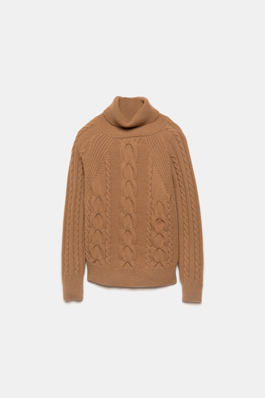 Maglione dolcevita a trecce in lana