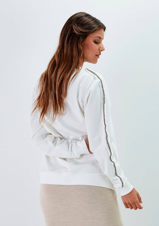 Felpa in cotone con scritte e strass