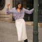 Blusa stampata floreale con scollo a V