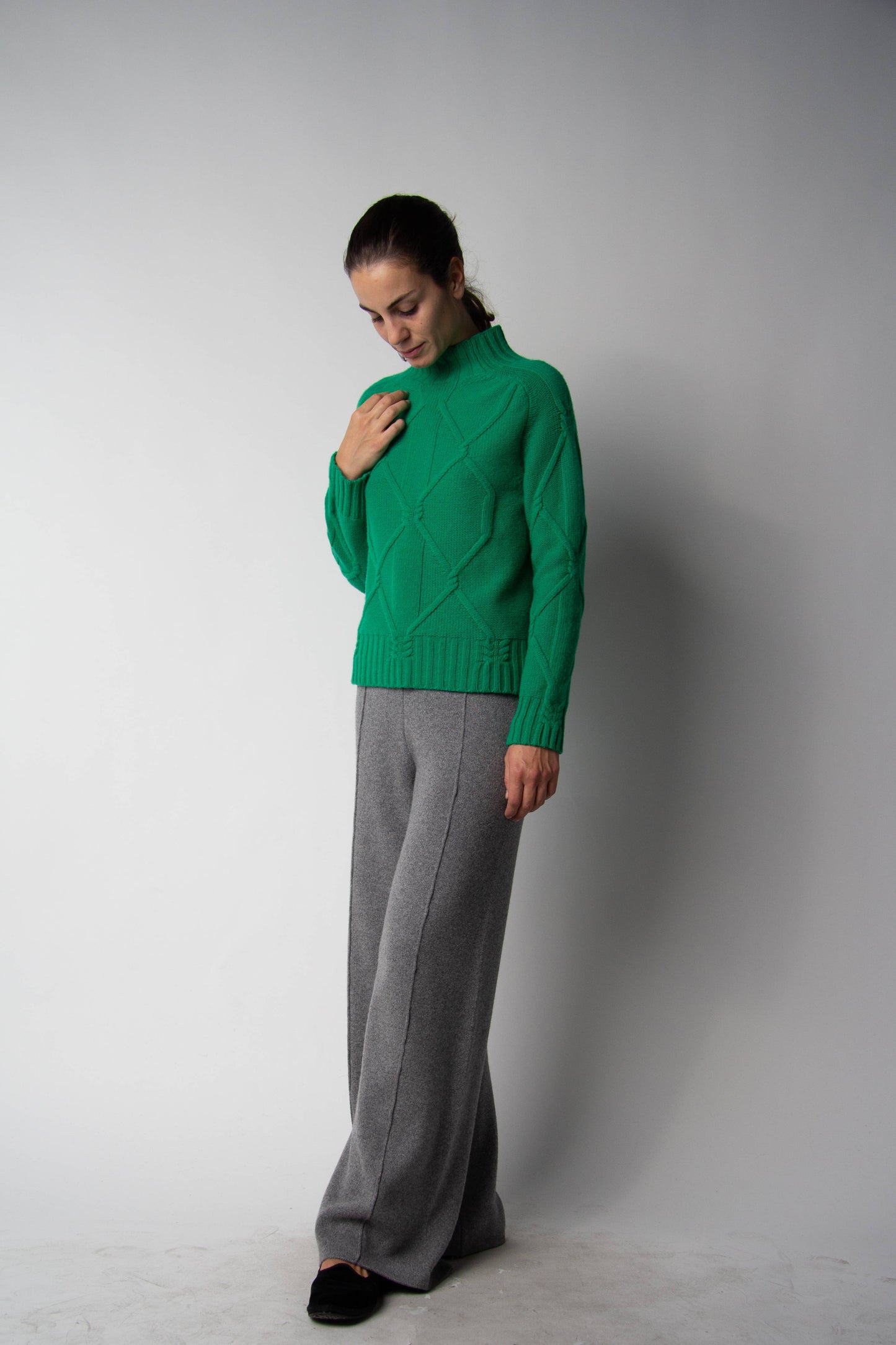 Maglione dolcevita a trecce in misto cashmere