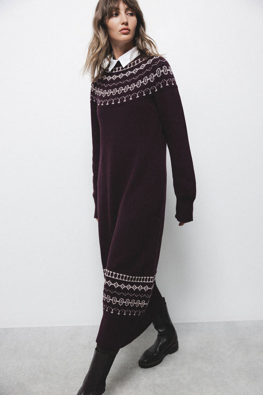 Abito in maglia jacquard in lana