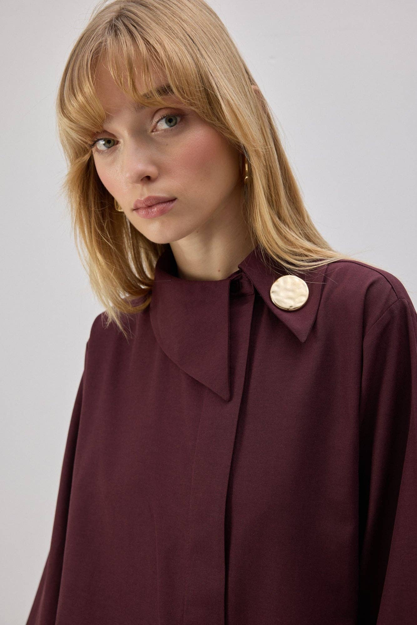 Camicia asimmetrica in popeline bordeaux