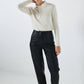 Pantaloni in ecopelle a vita alta con stampa coccodrillo