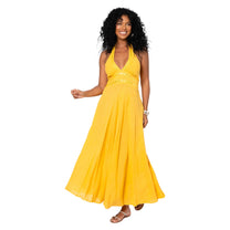 Abito lungo estivo boho in cotone giallo