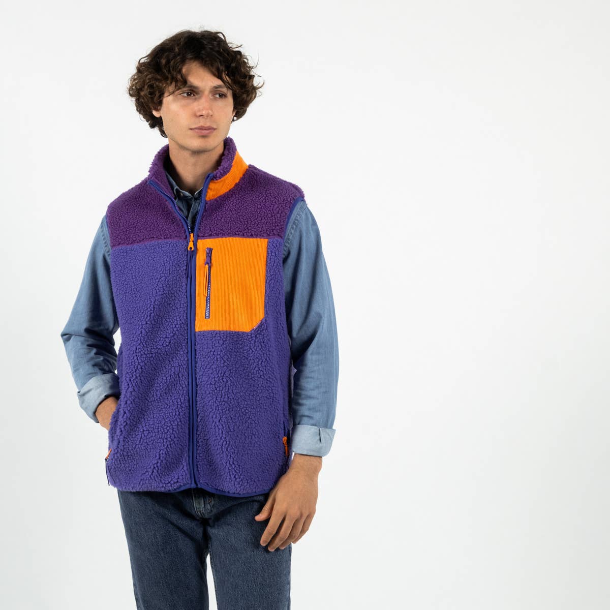 Gilet Sherpa Unisex Senza Maniche con Zip in Poliestere Riciclato
